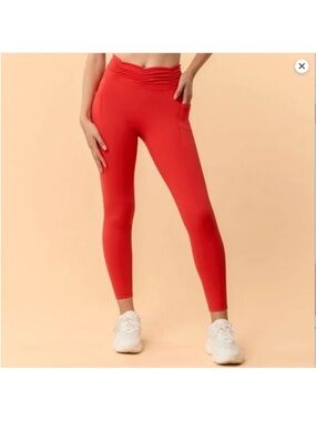 Blogilates red ruched waist leggings